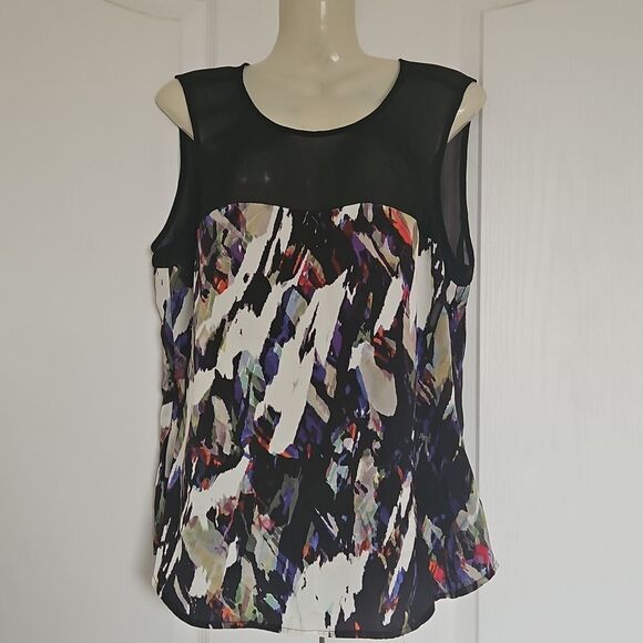 Mexx Sheer Sleeveless Color Splash Top Black Size 12 - Picture 2 of 16